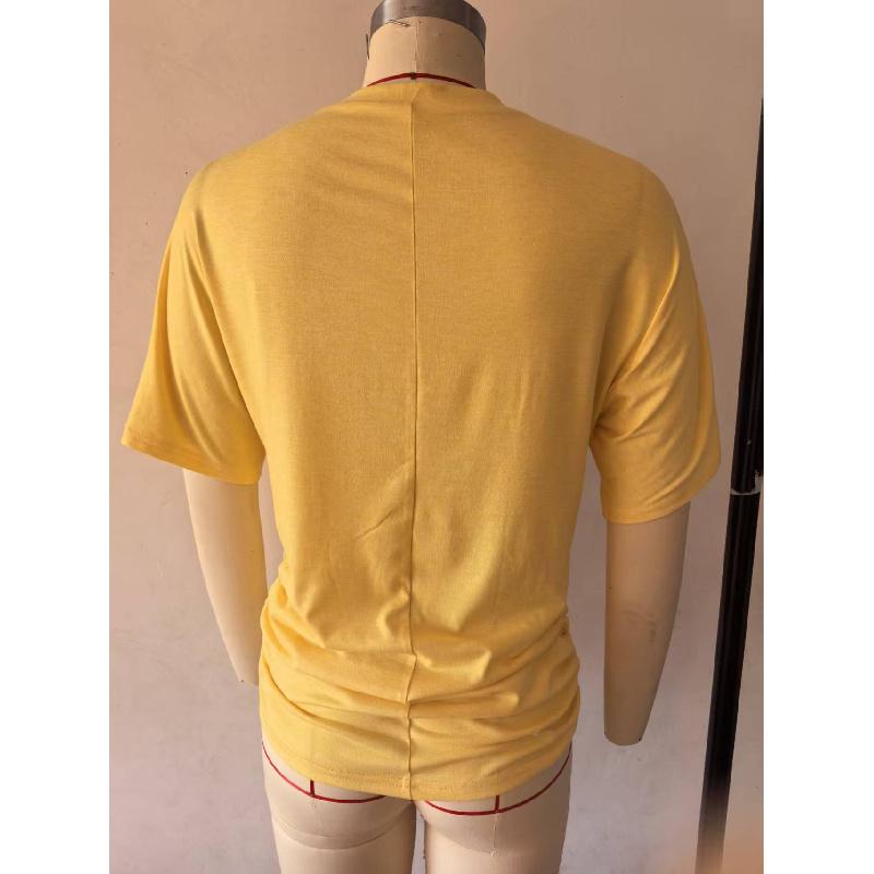 2026 Women's Casual Fashion Solid Color Pleated Round Neck Short Sleeve Slim Fit Summer T-Shirt Top