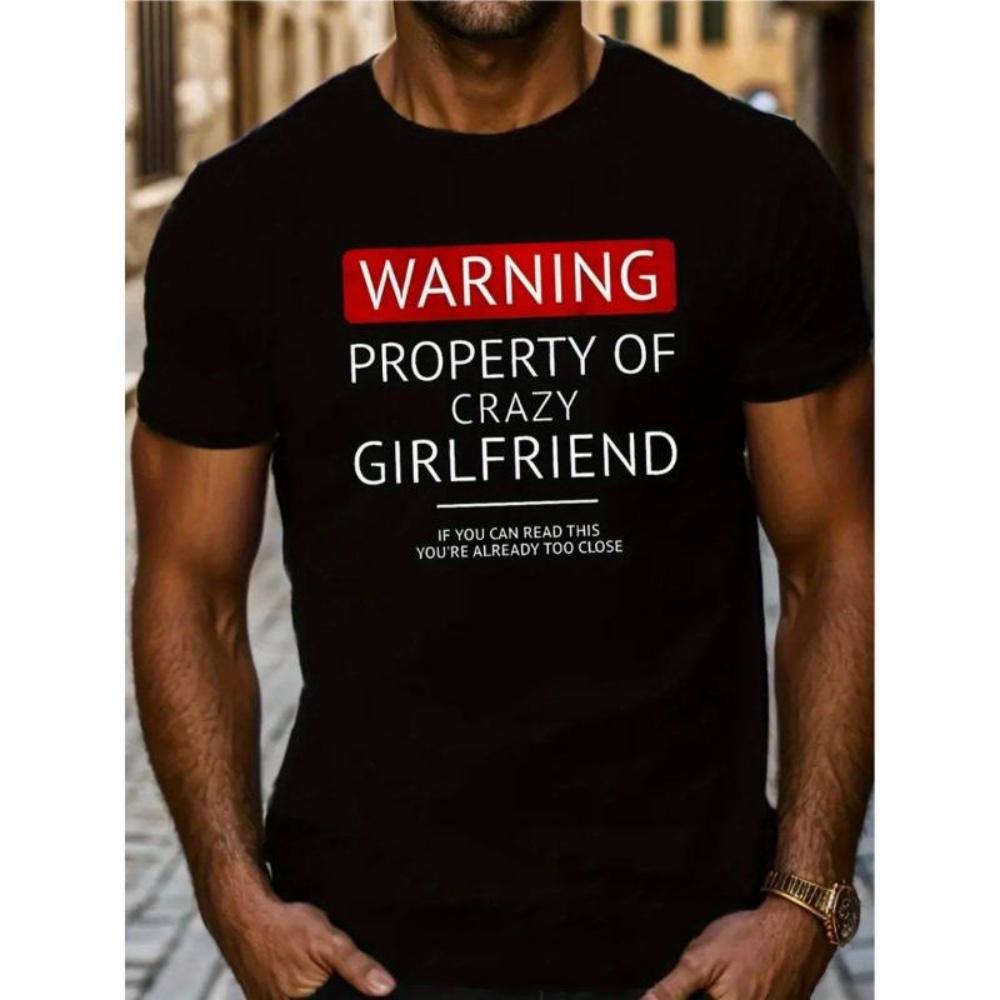 

European Sizes Crazy Friend Warning Creative Print for Men Women Couple Fashion T-Shirt, Street Short Sleeve T-Shirt XXXXXL чорний