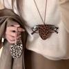Leopard Print Eyeglasses Storage Bag Durable Pu Leather Hanging Neck Pouch Multifunctional Simple Design Eyeglass Chain Necklace