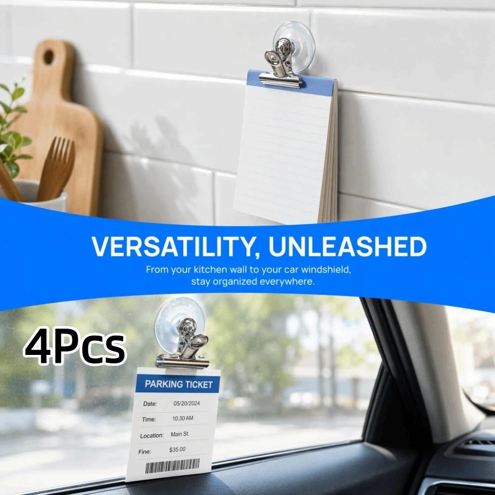 4Pcs Detachable Suction Cup Clip Transparent Suction Cup Clamp Windshield Ticket Clip Window
