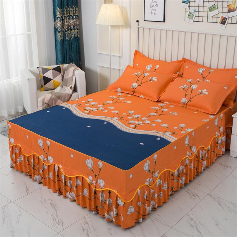 Flower Print Ruffled Bedding Set,Pillowcases Set/Bed Skirt Set,Bed Skirt*1 ,Pillowcases *2 (Size: Twin/Full/Queen/King)