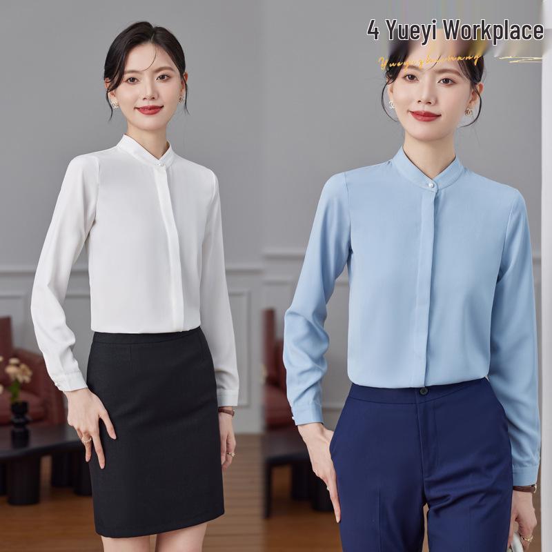

Women s Retro Slim Fit Solid Chiffon Stand Collar Blouse - Spring 2024 Edition XL