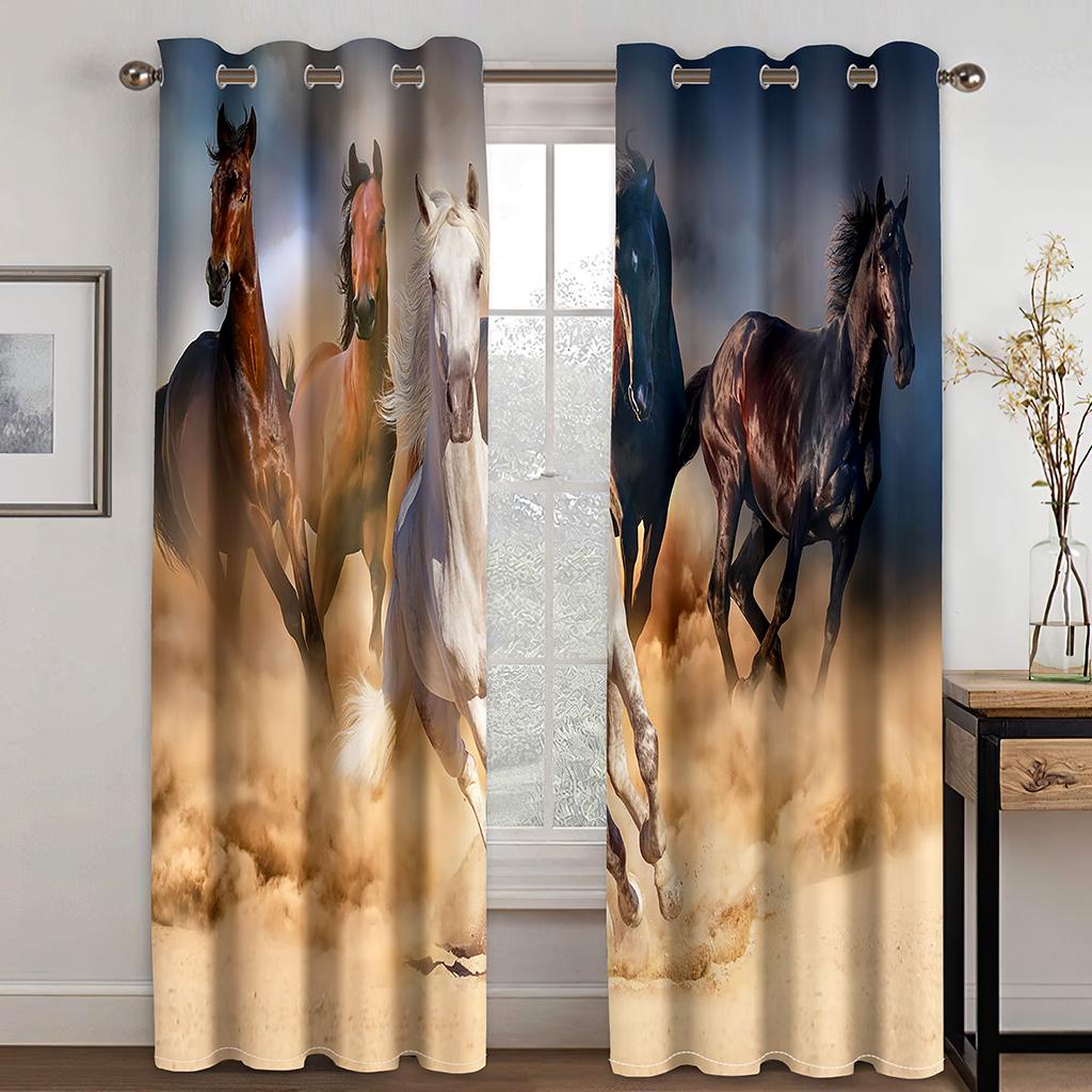 Representing the Success of the Horse 3D Digital Print Curtain Fabric Living Room Bedroom 90g Polyester Fiber Curtain Two Panels