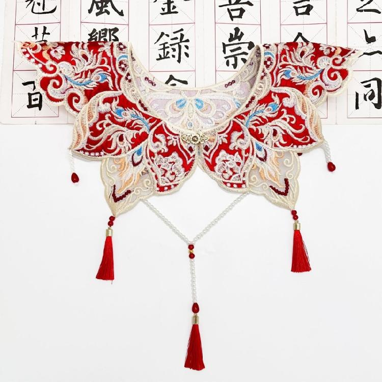 Embroidery Fringed Collar Elegant Detachable Collar Shawl Vintage Horseface Skirt Collar Costume Dressingup Accessories