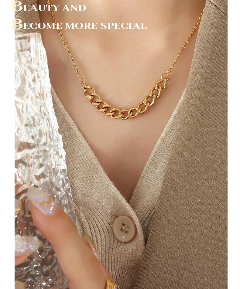 European & American Bold Thick Chain Patchwork Necklace for Women - Hip Hop Trend, 18K Gold-Plated Titanium Steel Jewelry