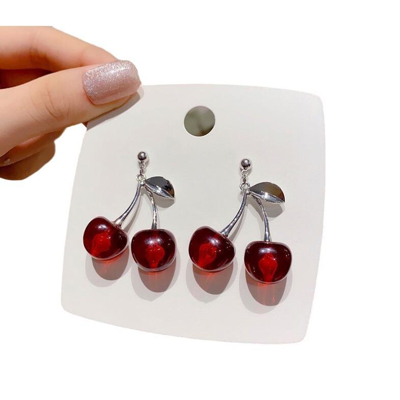 Cute Cherry Drop Earrings, Korean Sweet Creative Fruit Minimalist Jewelry