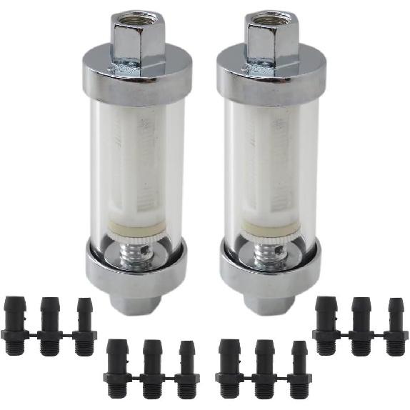 2x Universal 1/4" 5/16" 3/8" Chrome Glass Reusable Washable Inline Fuel Filter for Fuel Petrol Diesel Water Hose Pipe 6/8/10mm