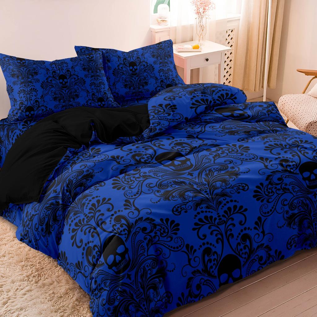 Seturi de lenjerie de pat cu craniu în stil gotic pentru adulți, set de articole pentru pat, set cu husă de pilotă și fețe de pernă, fără umplutură, cadouri de lux pentru ziua de naștere