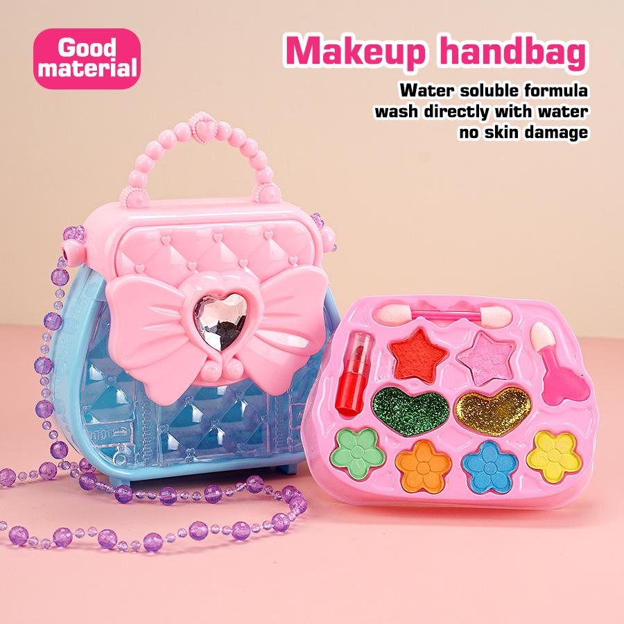 Heart Of The Ocean Makeup Handbag Water Soluble Safe Girls Cosmetic Box Play House Toy Real Glitter Lipstick