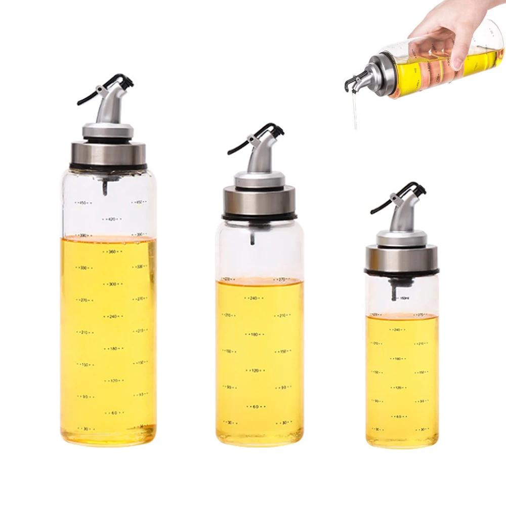 1PCS Oil Bottle High Borosilicate Glass Dispenser With Scale Quantitative Sauce Vinegar Cooking Kitchen Supplies