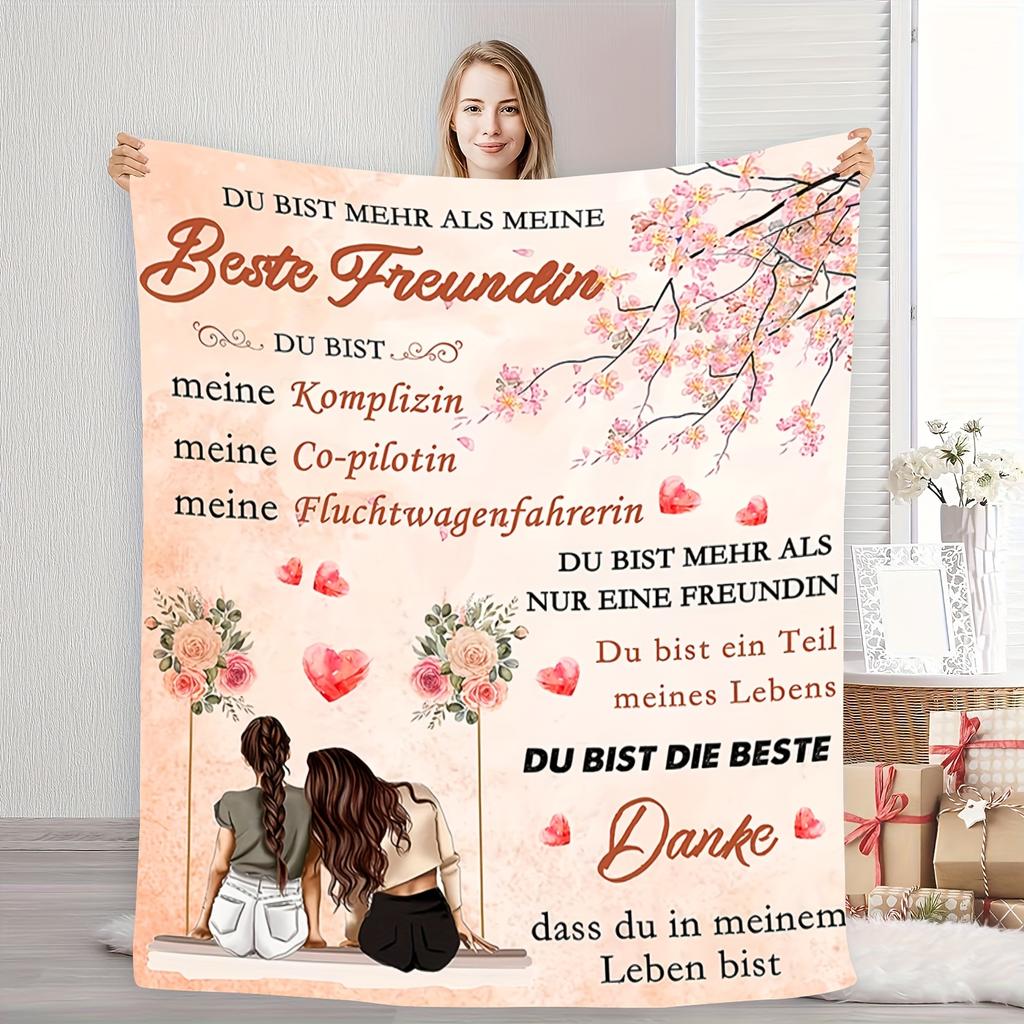 Comfortable Cherry Blossom Tree Print Romantic Style Flannel Blanket, Soft and Warm, Perfect Gift for Best Friends and Family