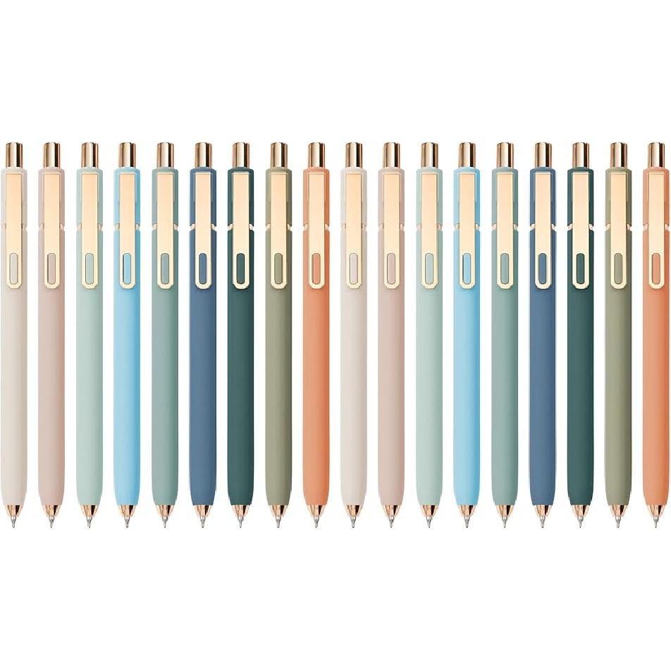 Linbsunne Gel Pens Black Ink Pens for Office 0.5mm Fine Point Pen Smooth Writing Retractable (Metal Gold Clip-10 Pcs)