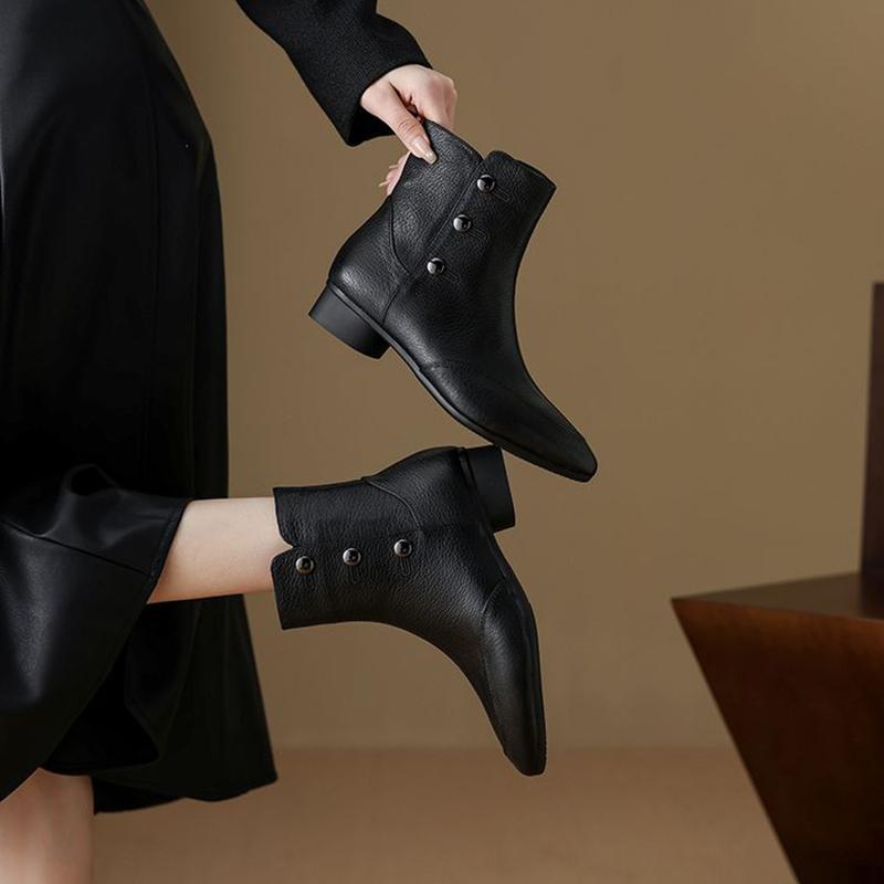 Fashion NEW Autumn/Winter Women Boots Pointed Toe Chunky Heel Shoes Genuine Leather Shoes for Women Zipper Ankle Boots Soft Modern Boots