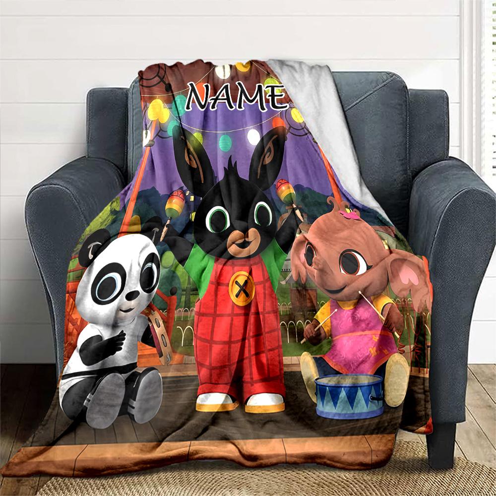 Customizable Bing Bunny2 Throw Blanket – Personalized Name, All-Season Cozy Snug Blanket, Machine Washable, Personalized Blanket