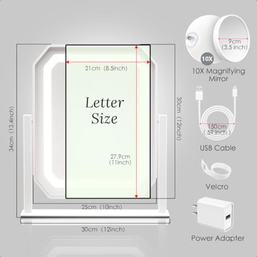 

Makeup Mirror with Lights 12x10 Hollywood Vanity Mirror with Lights Brightn Adjustable 3 Colors 360 Rotation Smart Touch Contro United States