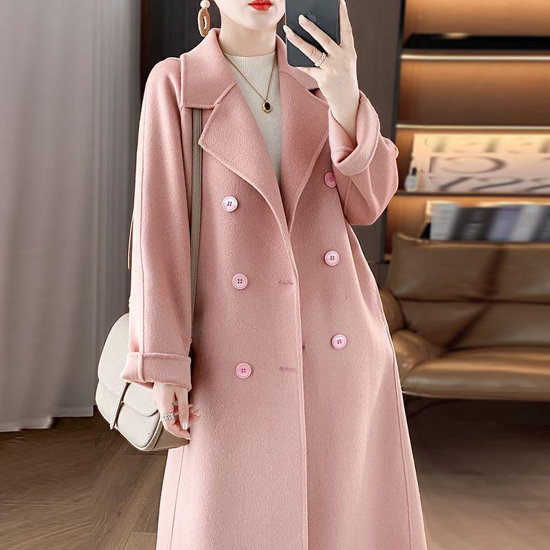 Wool Double-Breasted Mid-Length Coat for Middle-Aged and Elderly Women - Autumn/Winter