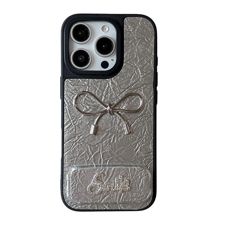 Bow Shaped Rhinestone Mirror Leather Phone Case for IPhone 16, Promax High-end 15, Niche for Apple 17