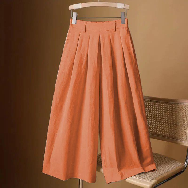

Women s High Waist Cotton-Linen Drape Wide-Leg Skirt Pants - Elastic, Thin, Versatile, 2025 Style 3XL (suitable for 150-175 jin) оранжевый