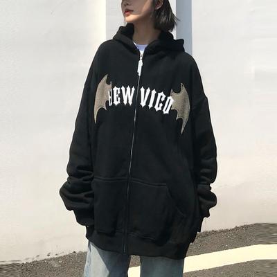 Moda feminina Little Devil Horns com capuz solto manga comprida moletom jaqueta