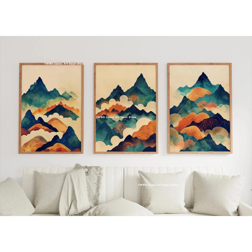 3pcs/set Japanese Mountain Landscape Zen Art Canvas Prints Forest Landscape Wall Art Posters Suitable for Modern Home Decor Gift