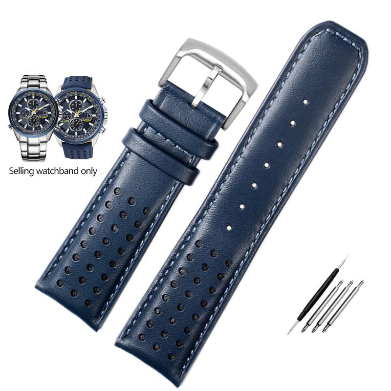 22mm 23mm  Cowhide Leather Watchband for CITIZEN Blue Angel Generation Men's Watch AT8020-54L AT8020-03L Series Bracelet Strap