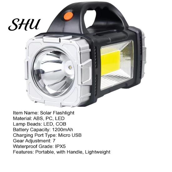 LED Torchlight Portable Lamp Solar Flashlight with Handle USB Rechargeable 7 Modes High-intensity High Lumens IPX5 Waterproof Work Light Camping Torch
