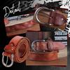 [Laquest] Antique Leather Belt for Men, Genuine Cowhide Leather, Vintage Finish, Casual, Biker, Vintage Clothing, American Casual (Dark Brown)