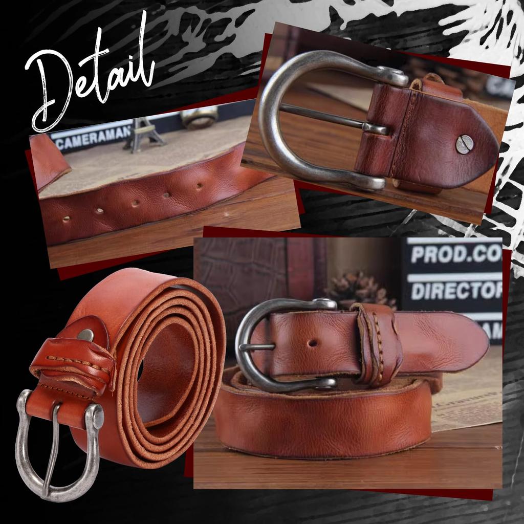 [Laquest] Antique Leather Belt for Men, Genuine Cowhide Leather, Vintage Finish, Casual, Biker, Vintage Clothing, American Casual (Dark Brown)
