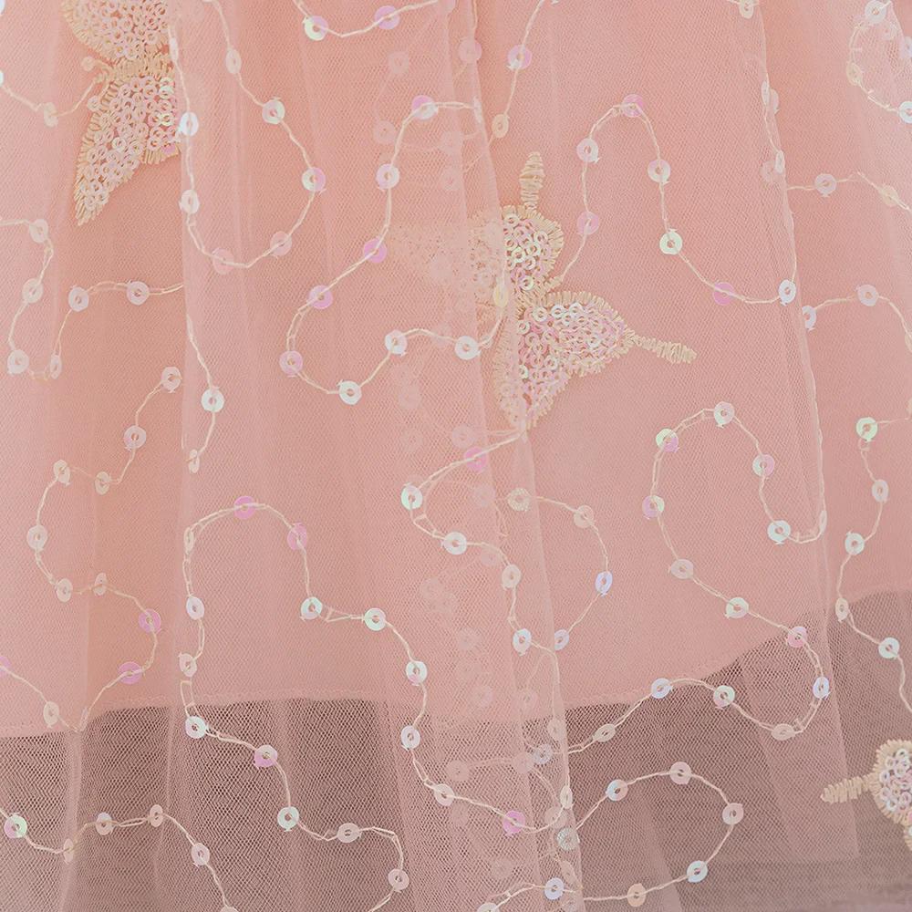 One-Year-Old Pink Puff Sleeve Flower Girl Princess Dress with Mesh Skirt