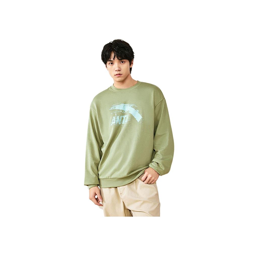 Anta Lifestyle Series Logo Pullover Round Neck Loose Sweatshirt Unisex Sweatshirt Gray-Green 952438702-8