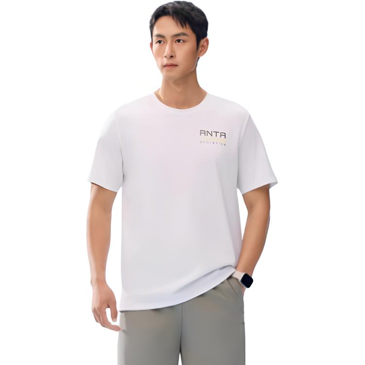 Anta Training Series Sports Casual Simple Solid Color Round Neck Pullover Short Sleeve T-Shirt Men Tops Pure-White 152527102-1