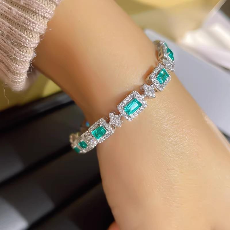 Luxury Silver Color Palaiba Bracelet for Women Girls 17cm Long Popular Emerald Tourmaline Bracelet Wedding Party Jewelry Gift 17cm