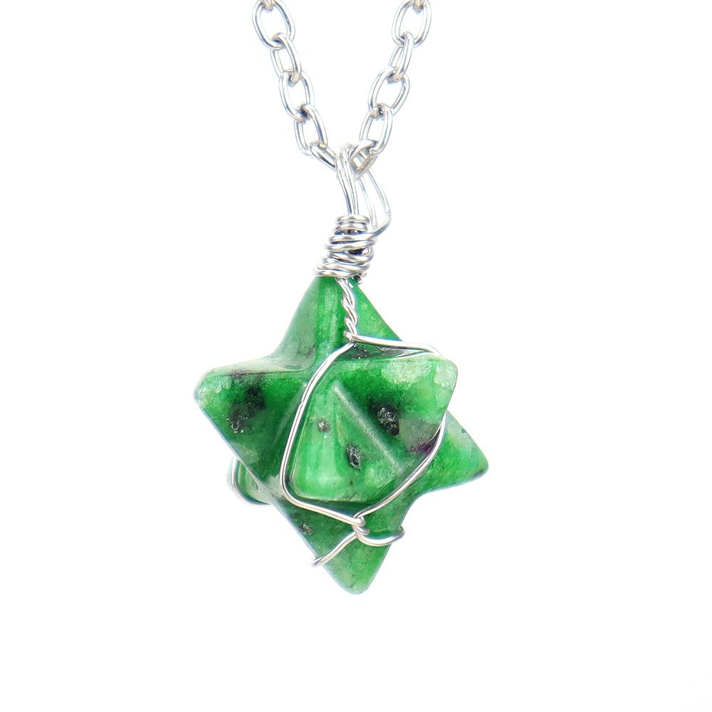Natural Stone Crystal Kaba Star Silk Agate Stone Hexagram Pendulum Necklace Pendant N635