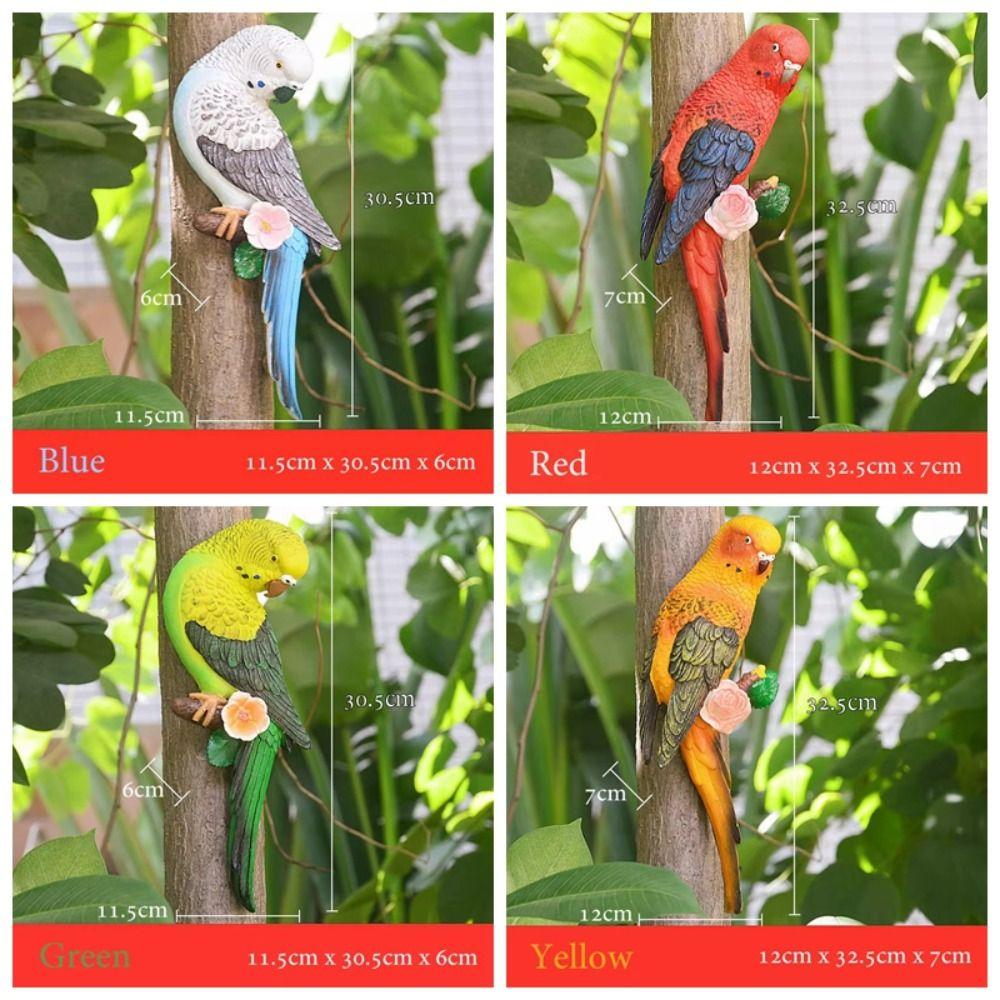 Simulated Animal Sculpture Wall Mounted Bird Figurines Budgerigar Parrot Statue  Flowerpot
