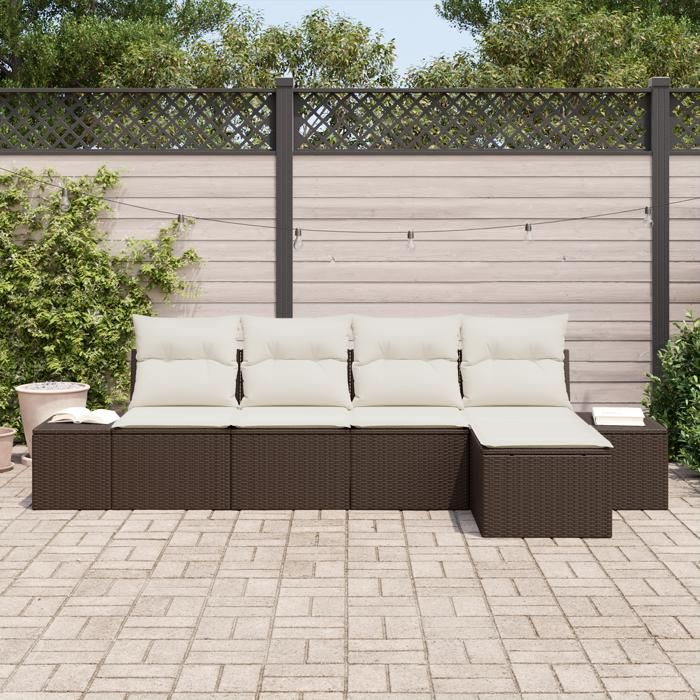 VidaXL Ensemble de canapé de jardin de 5 pièces avec coussins en polyrotin marron 3355687