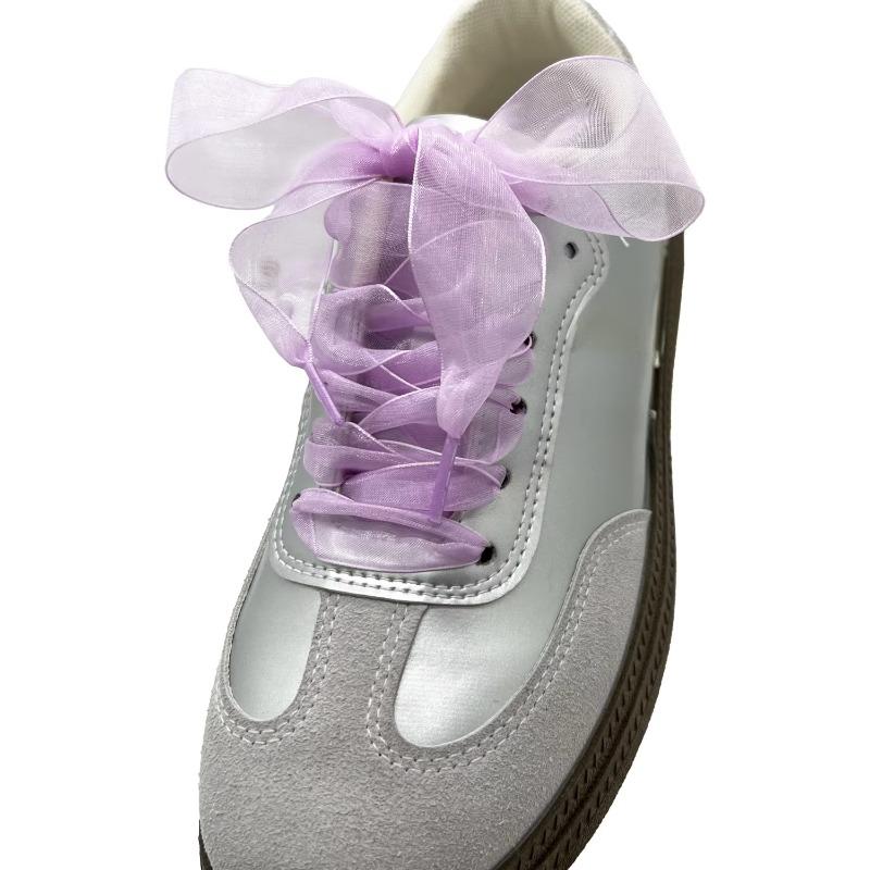 

1 пара женских мягких повседневных плоских шнурков для кроссовок шириной 2,5 см, аксессуары для обуви, шнурки из шелковой атласной ленты 100cm светло-фиолетовый