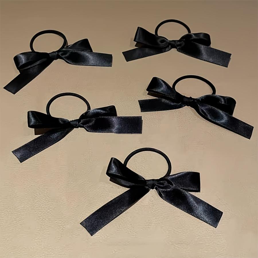 10 Black Ribbon Hair Ties with Bows for Women