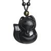 Vintage Exquisite Obsidian Fox Pendant Beaded Chain Necklace Charm Unisex Amulet Jewelry Gift