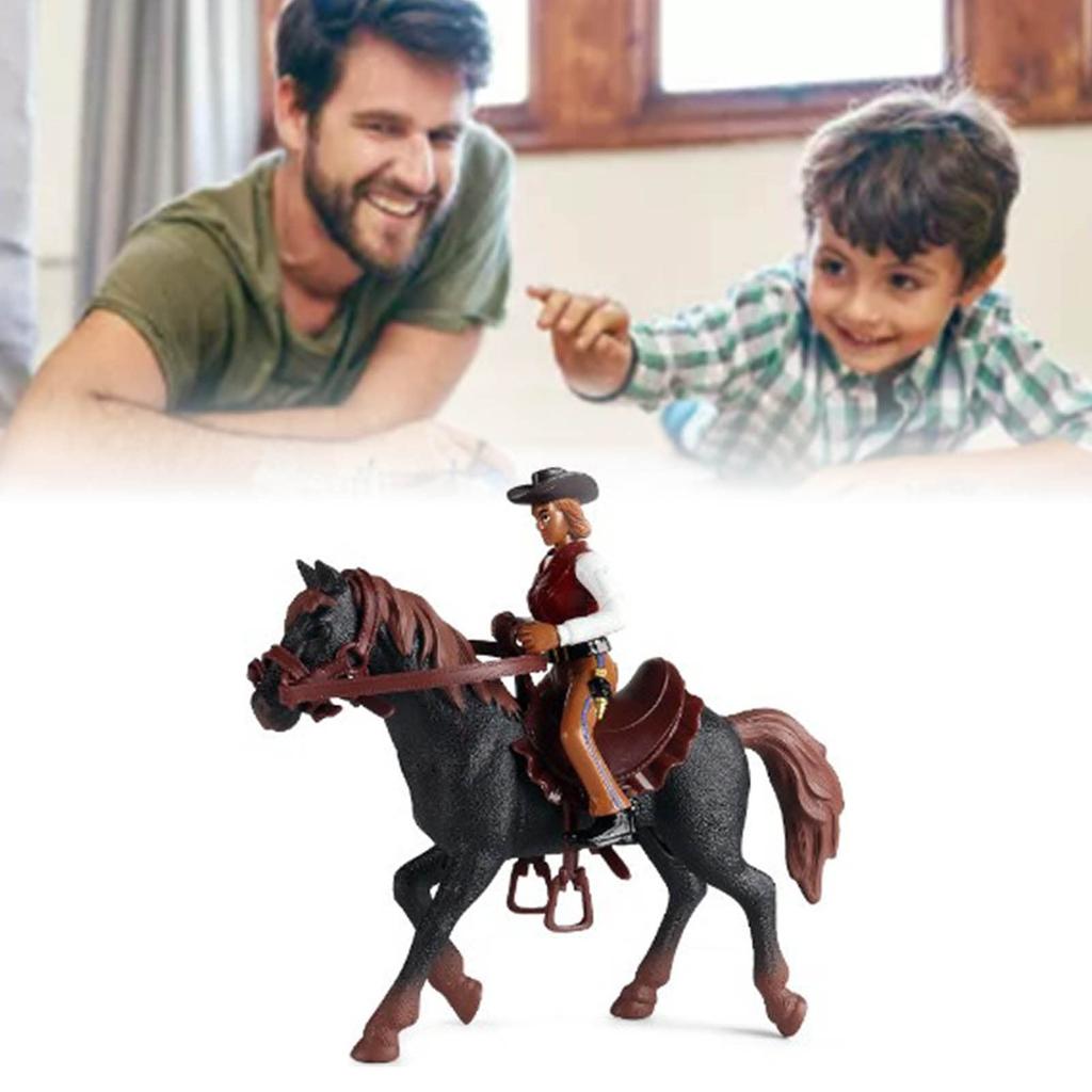 TOPINCN Cowboy Riding Toy, Highly Realistic, Glossy Colors, Suitable for Children's Tabletop Figures, Plastic, Safe, Lifelike Details, 1 Piece (Black