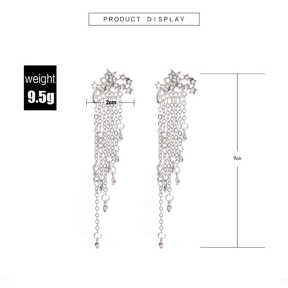 Women Fashion Shiny Star Design Tassel Long Earrings