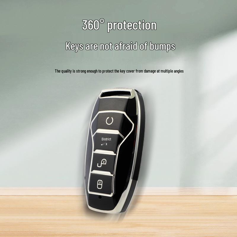 Silver Edge Key Case for BYD Models: Han EV, Qin Plus DMI, Song Pro, Yuan Max, Tang DMI, Dolphin, e2, e3, d1