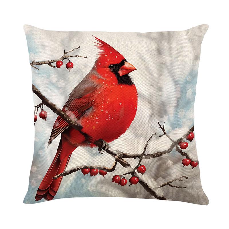 Jule Snømann Putetrekk Vinterfuglserien Lin Trykt Sofaputetrekk Soveromspute