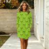 Women's Casual Long Sleeve Neck Dress with Christmas Print for Holiday Party