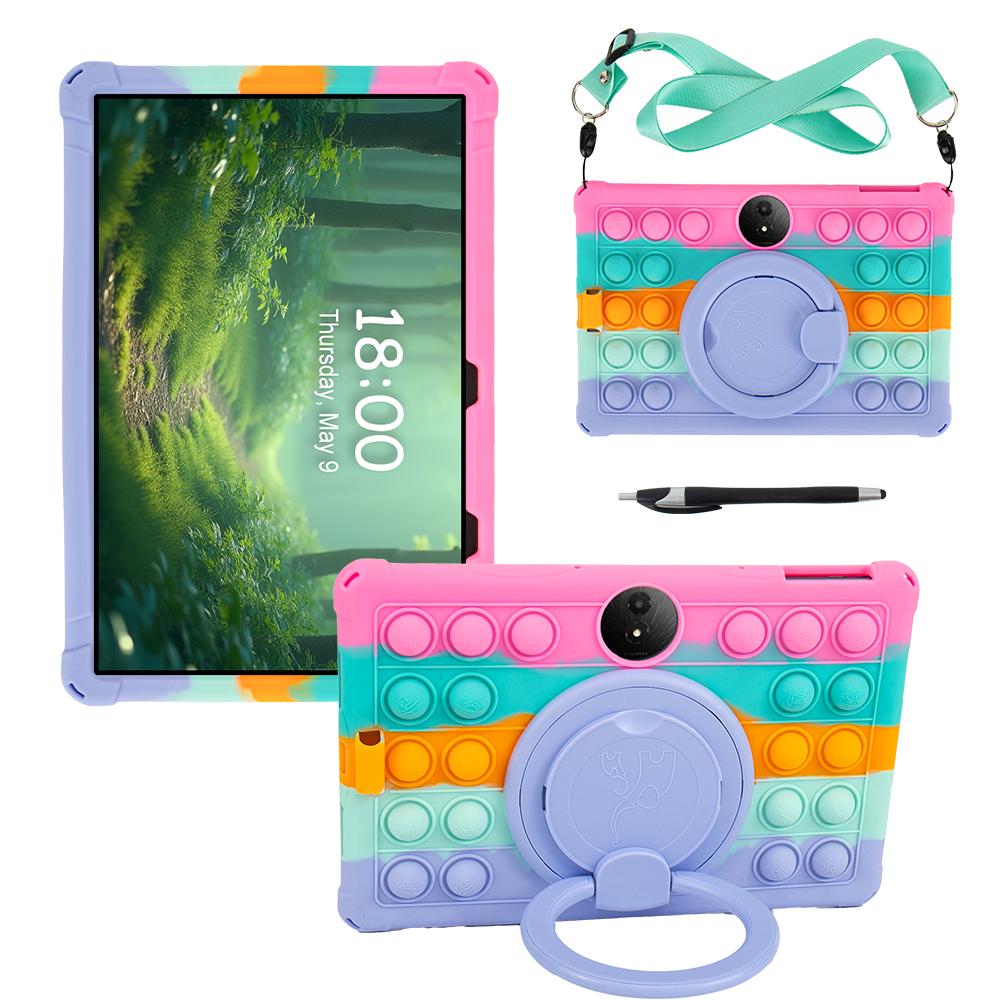 360 Rotating Stand Case Universal For TCL Tab 11 Gen2 FE 2024 11 inch 9465X With Handle Grip Shoulder Strap Soft Silicone Cover