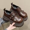 Spring New Wear British Style Small Leather Shoes Mary Jane  Women's Coarse Heel Thick Soled Height Increasing Le Fu Shoes