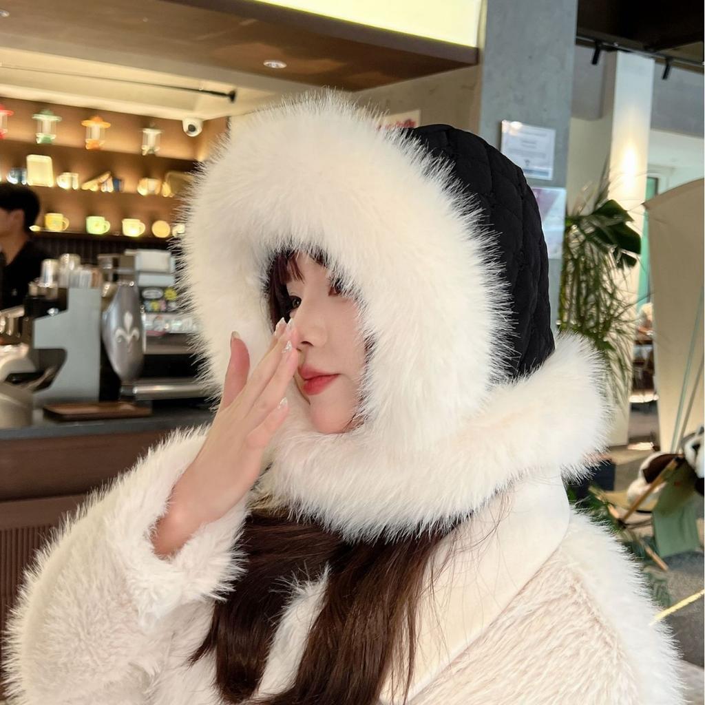 Furry Lei Feng Hat for Women In Autumn and Winter New Thickened Warm Ear Protection Windproof Cold Snow Knitted Cotton Hat