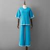 HNXC Fashion Set A Stylish Contrasting Color Split Short-sleeved Knitted Sweater+ High-waisted, Slimming Wide-leg Pants and Long Pants Two-piece Set