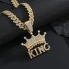 Full Zircon Crown KING Letter Pendant Necklace Men European American Hip Hop Rap Street Trend Cuban Chain Neck Jewelry Gift