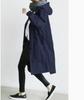 Women Windbreaker Hooded Button-down Loose Pure Color Coat Long Sleeves Knee
