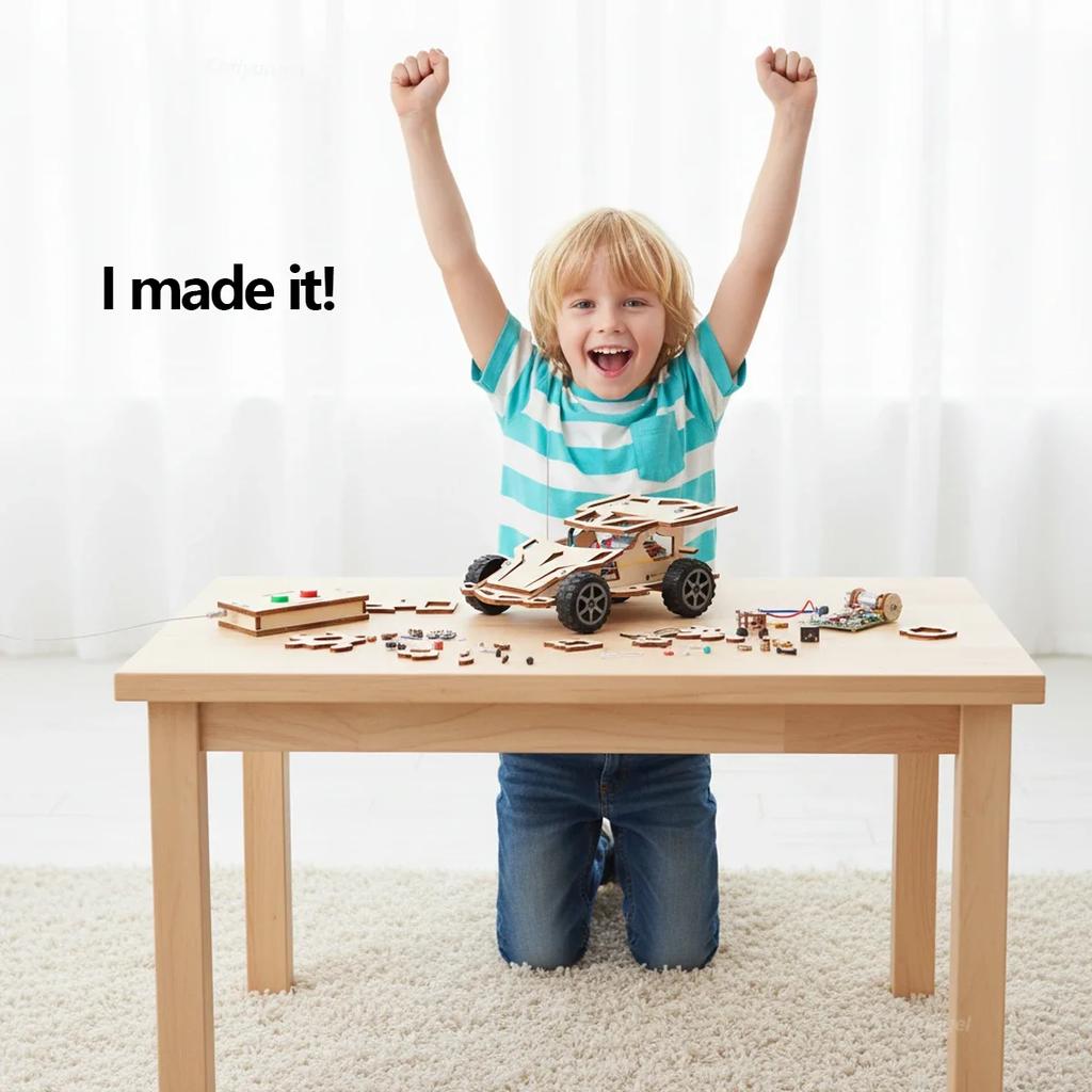 DIY Wooden Remote Control Car Wooden Four Wheel Drive Racing Assembling Science Experiment Kits KIDS STEM Educational Toy
